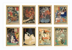 Wholesale vintage posters for sale - Group buy 12style choose Vintage Japanese Monster Ukiyoe Paint Tattoo Art Paintings Film Print Silk Poster Home Wall Decor x90cm