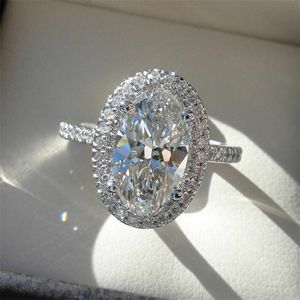 Choucong Unikalne Luksusowe Biżuteria Obrączki ślubne 925 Sterling Silver Oval Cut White Topaz CZ Diamentowe Gemstones Wieczność Party Kobiety Zaręczyny Pierścień Bridal Prezent