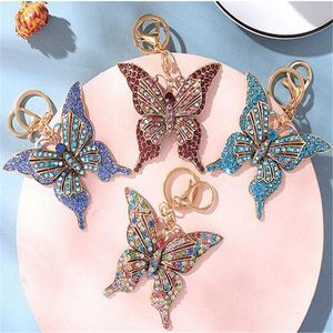 Full Crystal Bling Butterfly Alloy Keychain Rhinestone Key Chain For Girl Car Bag Accessories Fashion Key Ring Women Gift
