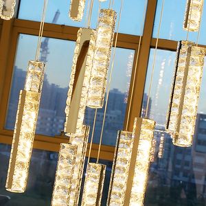 Wholesale modern interiors resale online - Led modern chandelier crystal staircase lamp chrome plated golden staircase chandelier hotel villa living room interior