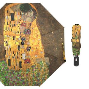 Gustav Klimt Ölgemälde Regenschirm Sonnenschirm Regen Sonnenschutz Frauen Automatische Drei Falten Tragbare Outdoor 210626