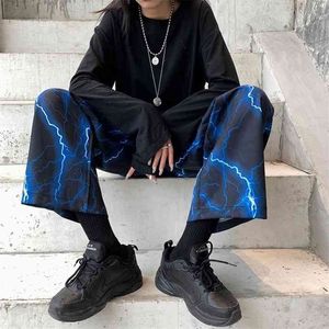 Houzhou Y2K Lightening Wide Benbyxor Kvinnor Oversize Harajuku Hippie Streetwear Koreansk Fashion Trouser för kvinnlig estetisk 210925