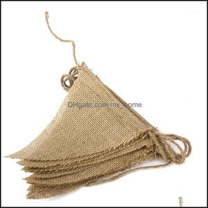 Flaggor festliga partier levererar hem Gardenwholesale- 2.8m Vintage Shabby Chic Hessian Burlap Banner Rustic Wedding Bunting Decors Buntings w