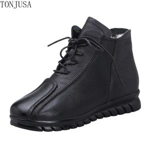 Boots Winter Shoes Style Mother Cotton-padded Women Layer Cowhine Warm Wool For Middle And Old People Flat