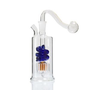 5-Zoll-Feder-Mini-Ölbrenner-Bong-Perkolator, Raucherwasserpfeifen, kleine Glasbongs, Bubbler, Aschefänger-Bong-Rigs, Dab-Rig mit 10-mm-Außentopf und Schlauch für Raucher