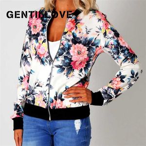 Gentillove Frauen Herbst Retro Blumendruck Reißverschluss Kurze Freizeitjacke Langarm Outwear Grundlegende Jacke Bombe Famale Übergroßen 211025