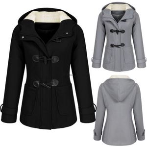 Mode Lässig Winter Warm Schlank Mit Kapuze Jacken Mantel Outwear Horn Knopf Mantel Herbst Frauen Lange 210922