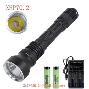 New 6000 Lumens XHP70.2 LED Diving Waterproof Submarine Light 100m Underwater Diving Torch with Battery Charger kit