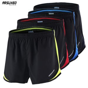 Arsuxeo Running Shorts Men 2 em 1 Esporte Atlético Crossfit Fitness Ginásio Shorts Calças Treino Roupas Maratona Sportswear B165 C0222