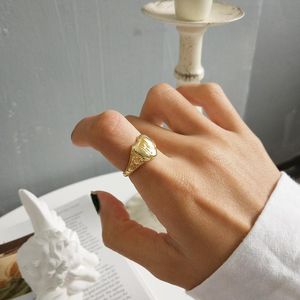 Кластерные кольца 925 Стерлинговое серебряное сердце надписи 18 кв. Желто -золотое дизайн для женщин годовщина свадьбы ювелирные изделия