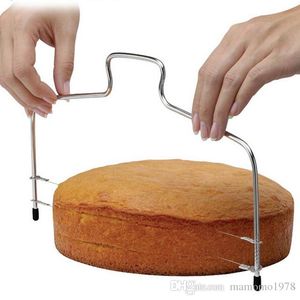 1PC 새로운 이중 라인 조절 베이킹 도구 DIY 금형 스테인레스 스틸 케이크 도구 케이크 빵 슬라이서 커터 문자열 나이프