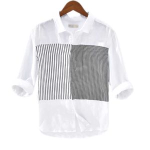 100%Linen Three Quarter Sleeve Striped Shirt for Men Breathable Casual Classic Turn-down Collar Tops Male Hemp Vintage Clothes 210601