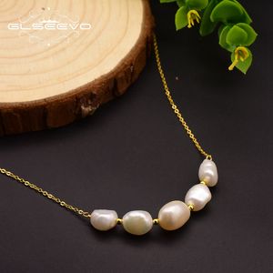 Glseevo Design Original Natural Barroco Pearl Colar para Mulheres Partido Presente de Aniversário Prata 925 Jóias Collier GN0111 Q0531