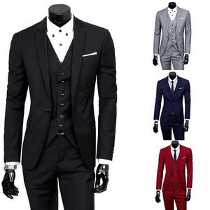 (Blazer + byxor + väst) 3pcs / set smal affärsdräkt set klassisk färg blazers manlig formell affärskläder kostym män x0909