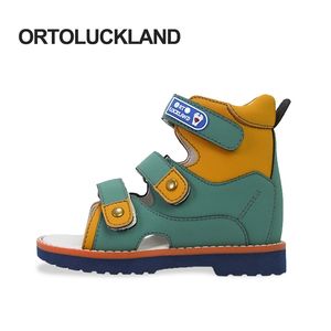 Ortoluckland Fashion Boys Leather Sandals Summer Baby Orthopedic Shoes For Kids Toddler Teenager Flatfoot Footwear 2 Years Old 210306