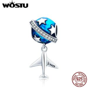 WOSTU REAL 925スターリングシルバー旅行飛行機かわいいビーズフィットオリジナルチャームブレスレットネックレスジュエリーギフトCQC887 Q0531