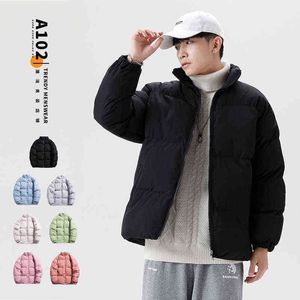 Mäns Harajuku Color Coat Winter Jacket 2021 Mäns Street Kläder Hip Hop Parker Koreanska Svart Kläder Puff Jacka Y1103