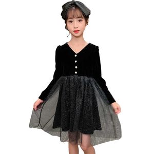 Teenage Girl Mesh Dress Dot Pattern Party Child Princess Patchwork Kläder 6 8 10 12 14 210528