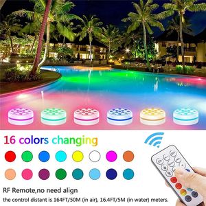 Submersível noite luz 16 cores subaquáticas luzes de piscina 11 LED bateria operada ao ar livre IP68 ip68 ip68 impermeável vaso tigela jardim festa decoração lâmpada