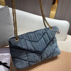 2022 rozdymkowa Denim torba z klapką luksusowy projektant kobiety skrzynki torebka torebka matowe kowbojskie torby na ramię Crossbody sprzęgła złoty łańcuszek portfel metalowy wzór litery