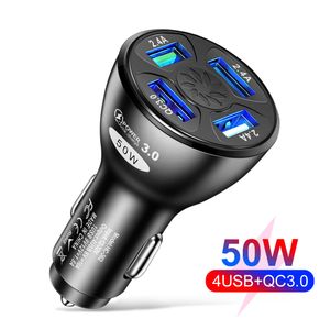 4 Ports Multi USB Quick Car Charger 50W 7A Mini Fast Charging QC3.0 Adapter For iPhone13 12 Pro Max IPad Pro Xiaomi Huawei Samsung Galaxy S21 Ultra S20 Note