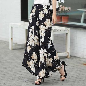 Calças de pernas largas florais Mulheres roupas vintage calças impressa harem flare alta cintura solta pista casual 2019 verão plus size q0801