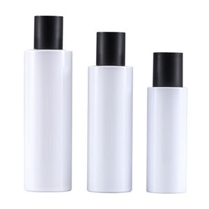 Empty White Plastic Bottle Flat Shoulder PET Screw Lid With Inner Plug Refillable Portable Cosmetic Packaging Container 100ml 150ml 200ml