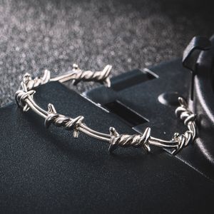 Pulseira masculina e feminina com linha de espinho aberta geométrica pulseira manga com arame farpado