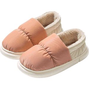 Casa de inverno quente mulheres chinelos de pele para baixo-jaqueta design à prova dwaterproof água superior casais sapatos de pelúcia casa masculino slides macios eva sola w220218