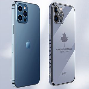 TPU Platerowanie Przypadki telefoniczne dla iPhone 13 12 11 Pro Max X XS XR 7 8 PLUS Solid Color Prosto Edge Maple Leaf Hand Pasek Pełna ochronna Pokrowiec