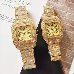 Brand Watches Women Girl Men Couples Lover's Crystal Diamond Square Style Steel Band Quartz Wrist Watch 22