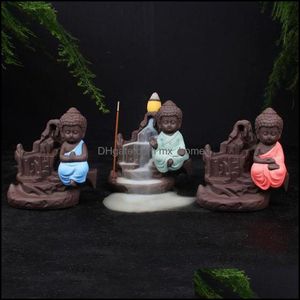 Fragrance Lamps Fragrances Decor & Gardenthe Little Monk Censer Backflow Small Buddha Cone Burner Incense Sticks Holder Yixing Purple Creati