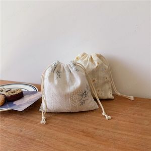 Small Flower Cotton Fabric Drawstring Bag diy Canvas Storage Makeup Bags Hand Bag Small Food Organizer Women Shoes Pouch Trave