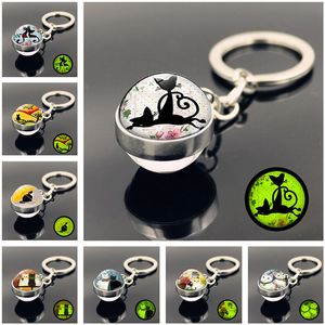 Cartoon Cat Glass Ball Keychain Glow In The Dark Keychain Pendants Key Holders Bag Hangs Fashion Jewelry Will and Sandy
