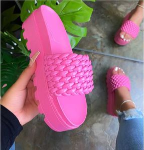 Women Platform Sandals 2021 Summer PU woven slippers Indoor Outdoor Flip-flops Beach Shoes Female Wedges Shoes big size 34-43 Y0804