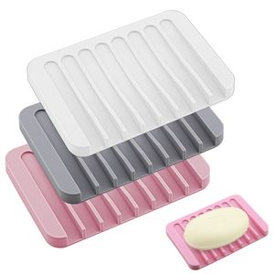 Silicone Flexible Soap Dishes Plate Storage Holder Tray Drainer Sponge Container Anti-slip Bathroom Soapbox Draining Shower Household Durable Convenient HY0346