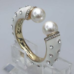 Graybirds Double Pearl Cuff Bangles Bracciali Epoxy Strass Springs Smalto Gioielli Regali Donna Madre Bianco Marrone Blu Gb0398 Q0720