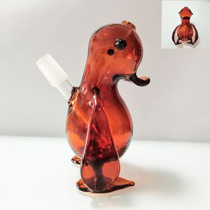 4.7 inch Smoking Pipe Recycler Oil Dab Rigs Colorful Shisha Hookahs Penguin shaped Cute Thick Small Glass Bongs Brown 14mm Water Pipes cool gifts