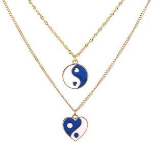 Fashion Jewelry Love Heart Statement Necklaces Taiji Bagua Charm Pendant for Lovers colar Men Women