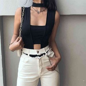 Fashion Sexy Hollow Women's Jumpsuit Round Neck Black Slim Fit All-match Thin Rompers Summer 210728