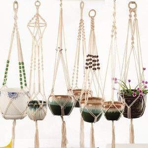 Växthängare macrame blomkrukor hållare rep flätat hängande plantering korg hem kreativ trädgård dekor 8 mönster valfri wll282