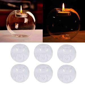 6x Romantic Crystal Glass Ball Candle Holder Candlestick Wedding Party Decor 8cm Y211229