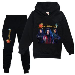 Conjuntos de roupas Criança Descendente 3 Hoodies Girl's Set Tracksuit manga cheia de moletom moletom bolsos calças terno roupas de duas peças