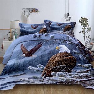 3D Eagle Pościel Zestaw Dog Śnieg Lasowy Drzewo Pojedyncze Podwójne łóżko Zwierząt Pościel Twin Pełna Królowa King Duvet Cover Set Dla Dzieci Dorosły 210309