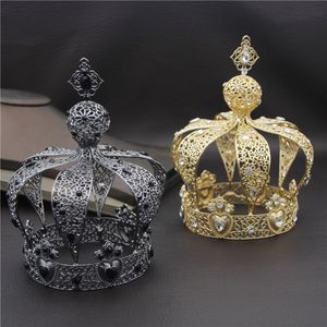 Popular Baroque Vintage Royal King Diadem Male Cake Party Prom Wedding Hair Jewelry Man Crown Round