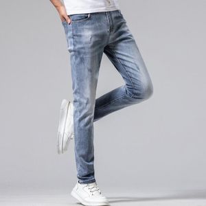 Mens sommar jeans streetwear hip hop ljusblå hål rippad stretch mode designer plus storlek denim skinny byxor för män