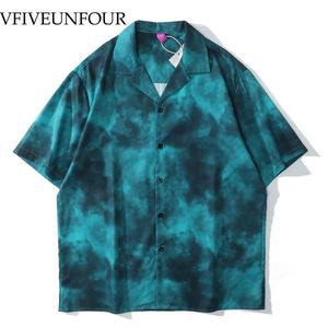 Vfive Unfour großhandel-Männer Casual Hemden VFive Unour Herren Krawattenfarbstoff Hemd High Street Kurzarm Übergroße Hip Hop Streetwear Loose Button Tops