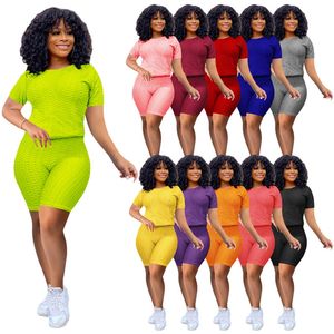Women yoga outfits plus size 2XL jogger suit summer solid color two piece set stretchy tracksuits T-shirt+shorts two piece set 4487