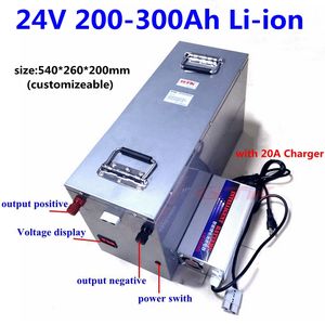 Водонепроницаемый литий 24V 300AH 280AH 260AH 250AH 230AH 200AH Li Ion Battery Battery для Trolling Motor Solar Energy Ebike + 20A зарядное устройство