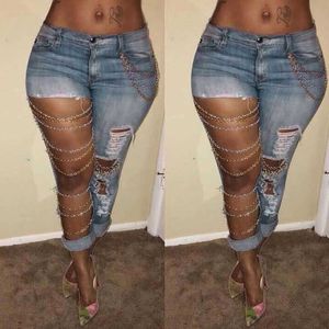 Telotuny Kadın Kot 2021 Kadınlar Için Sonbahar Skinny Denim Jeans Yüksek Bel Yırtık Delik Kadın Kalem Kotları Yüksek Bel Pantolon Q0801